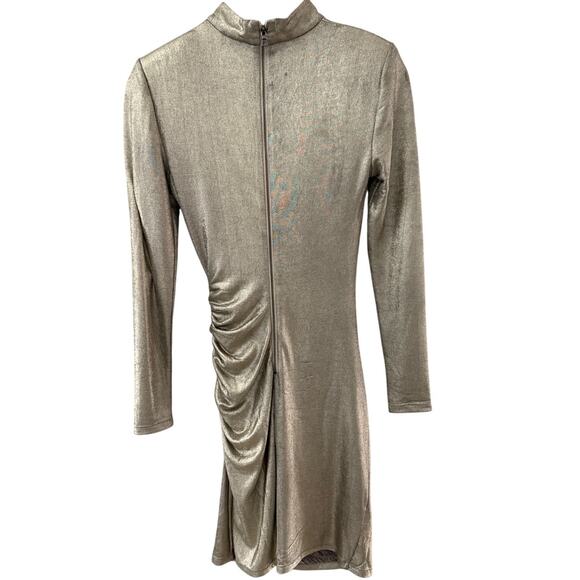 Alice +‎ Olivia Hilary Ruched Gold Metallic Finish Mock Neck Dress Size 4 - Picture 9 of 12